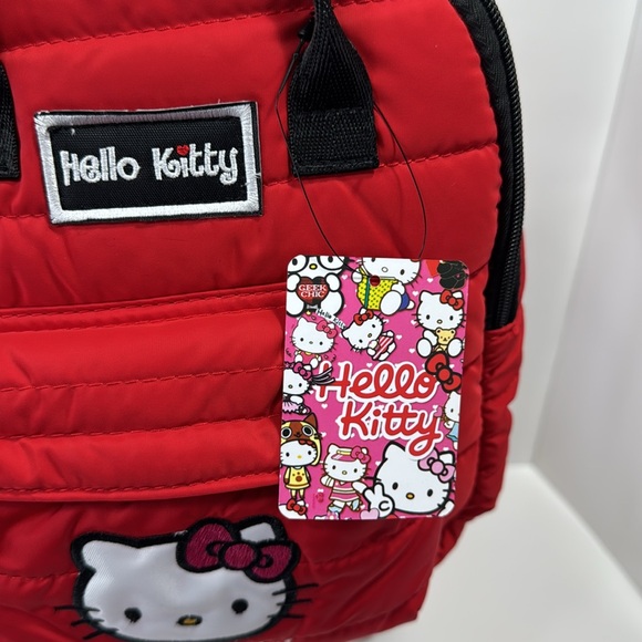 Hello Kitty Quilted Red Mini Backpack Embroidered Bag Zipper Charm Y2K - Picture 4 of 16